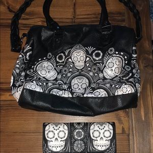 Loungefly sugar skull purse with matching wallet